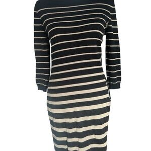 Ann Taylor Striped Black and Cream Wool Blend Sweater Dress